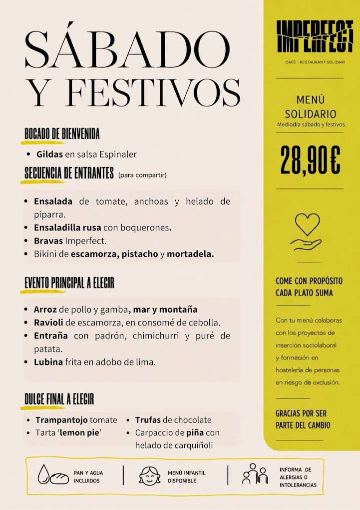 Menú sábados y festivos Imperfect 28,90 euros
